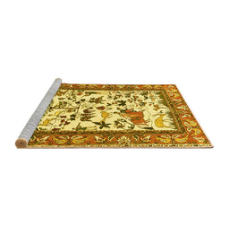Sideview of Machine Washable Animal Yellow Traditional Rug, wshtr1097yw