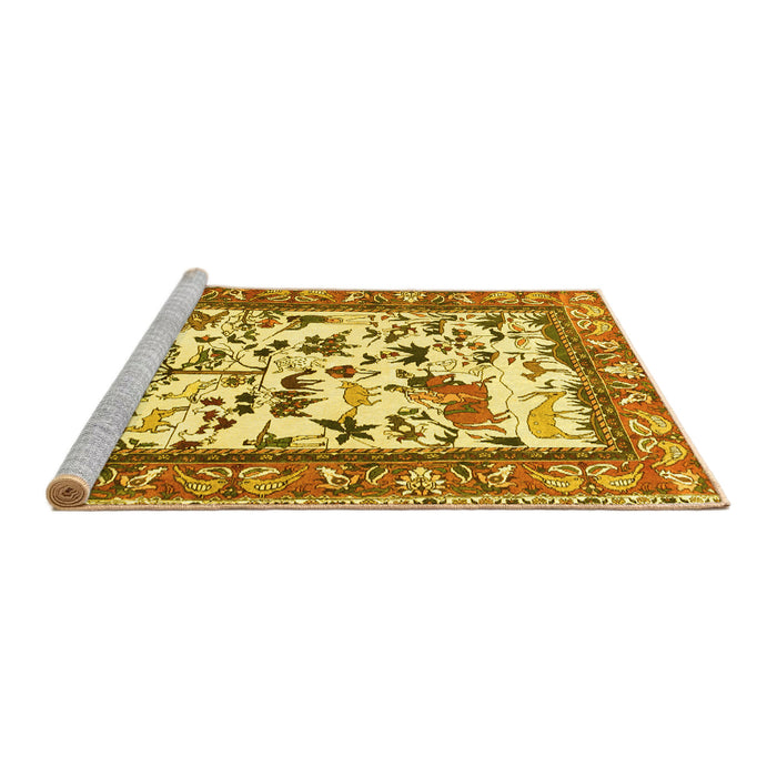 Sideview of Machine Washable Animal Yellow Traditional Rug, wshtr1097yw