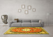 Machine Washable Medallion Yellow Traditional Rug in a Living Room, wshtr1098yw