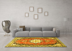 Machine Washable Medallion Yellow Traditional Rug in a Living Room, wshtr1098yw