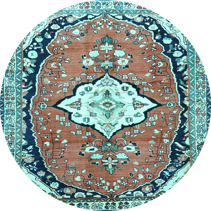 Round Medallion Light Blue Traditional Rug, tr1098lblu
