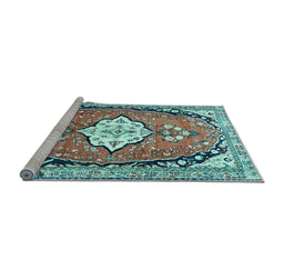 Sideview of Machine Washable Medallion Light Blue Traditional Rug, wshtr1098lblu