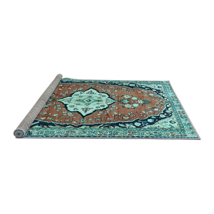 Sideview of Machine Washable Medallion Light Blue Traditional Rug, wshtr1098lblu