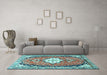 Machine Washable Medallion Light Blue Traditional Rug in a Living Room, wshtr1098lblu