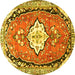 Round Machine Washable Medallion Yellow Traditional Rug, wshtr1098yw