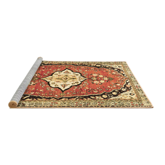 Sideview of Machine Washable Medallion Brown Traditional Rug, wshtr1098brn