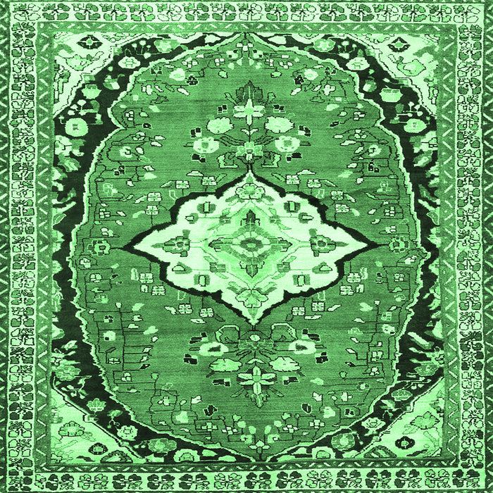 Square Machine Washable Medallion Emerald Green Traditional Area Rugs, wshtr1098emgrn