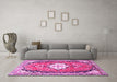 Machine Washable Medallion Pink Traditional Rug in a Living Room, wshtr1098pnk