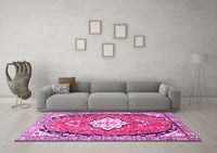 Machine Washable Medallion Pink Traditional Rug, wshtr1098pnk