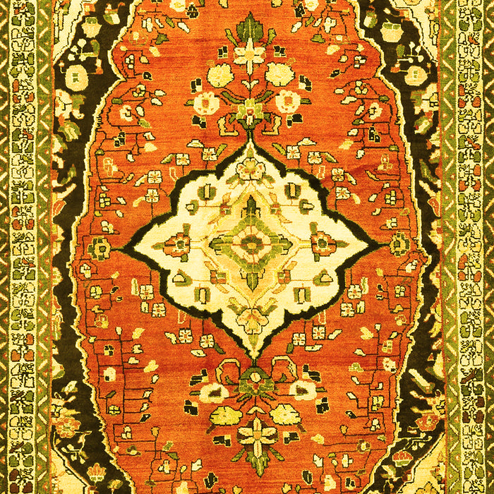 Machine Washable Medallion Yellow Traditional Rug, wshtr1098yw