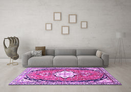 Machine Washable Medallion Purple Traditional Area Rugs in a Living Room, wshtr1098pur