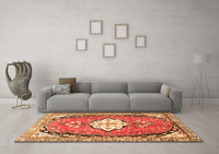 Machine Washable Medallion Orange Traditional Rug, wshtr1098org