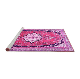 Sideview of Machine Washable Medallion Pink Traditional Rug, wshtr1098pnk