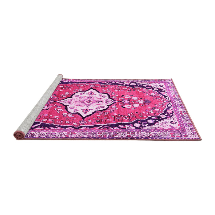 Sideview of Machine Washable Medallion Pink Traditional Rug, wshtr1098pnk
