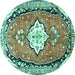 Round Machine Washable Medallion Turquoise Traditional Area Rugs, wshtr1098turq