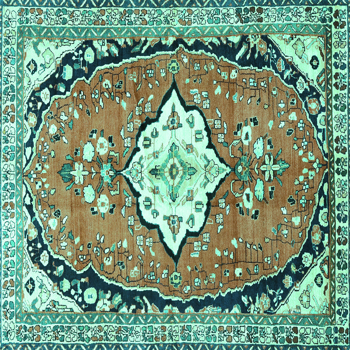 Square Machine Washable Medallion Turquoise Traditional Area Rugs, wshtr1098turq