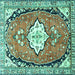 Square Machine Washable Medallion Turquoise Traditional Area Rugs, wshtr1098turq