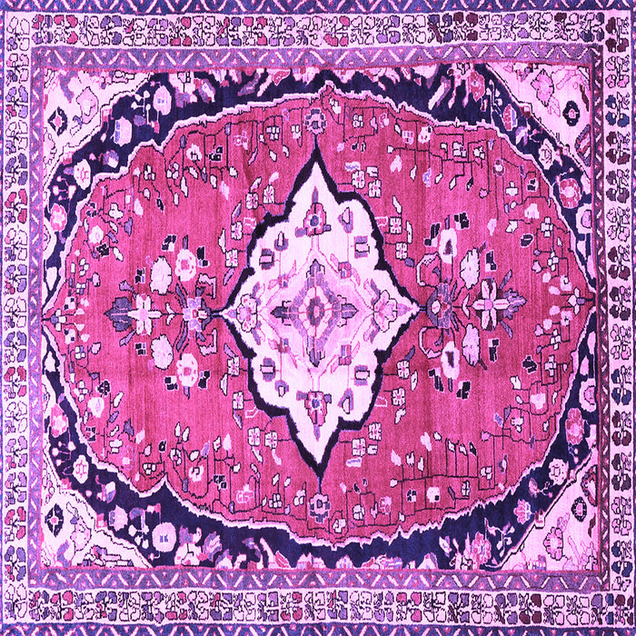 Square Machine Washable Medallion Purple Traditional Area Rugs, wshtr1098pur