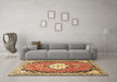 Machine Washable Medallion Brown Traditional Rug in a Living Room,, wshtr1098brn