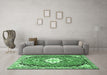 Machine Washable Medallion Emerald Green Traditional Area Rugs in a Living Room,, wshtr1098emgrn