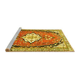 Sideview of Machine Washable Medallion Yellow Traditional Rug, wshtr1098yw