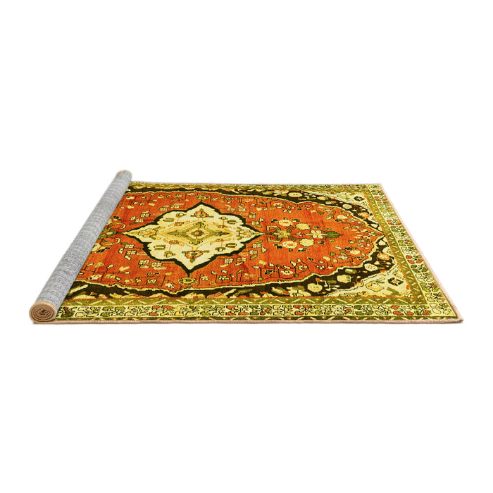 Sideview of Machine Washable Medallion Yellow Traditional Rug, wshtr1098yw