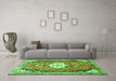 Machine Washable Medallion Green Traditional Area Rugs in a Living Room,, wshtr1098grn