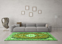 Machine Washable Medallion Green Traditional Rug, wshtr1098grn