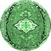 Round Machine Washable Medallion Emerald Green Traditional Area Rugs, wshtr1098emgrn