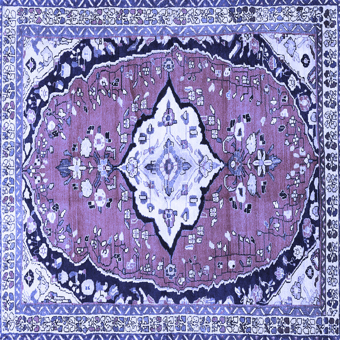 Square Machine Washable Medallion Blue Traditional Rug, wshtr1098blu