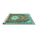 Sideview of Machine Washable Medallion Turquoise Traditional Area Rugs, wshtr1098turq