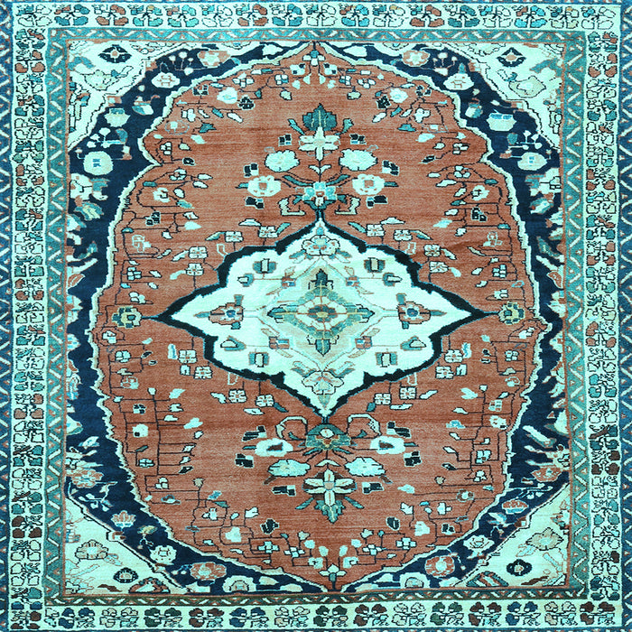 Square Machine Washable Medallion Light Blue Traditional Rug, wshtr1098lblu