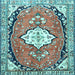 Square Machine Washable Medallion Light Blue Traditional Rug, wshtr1098lblu