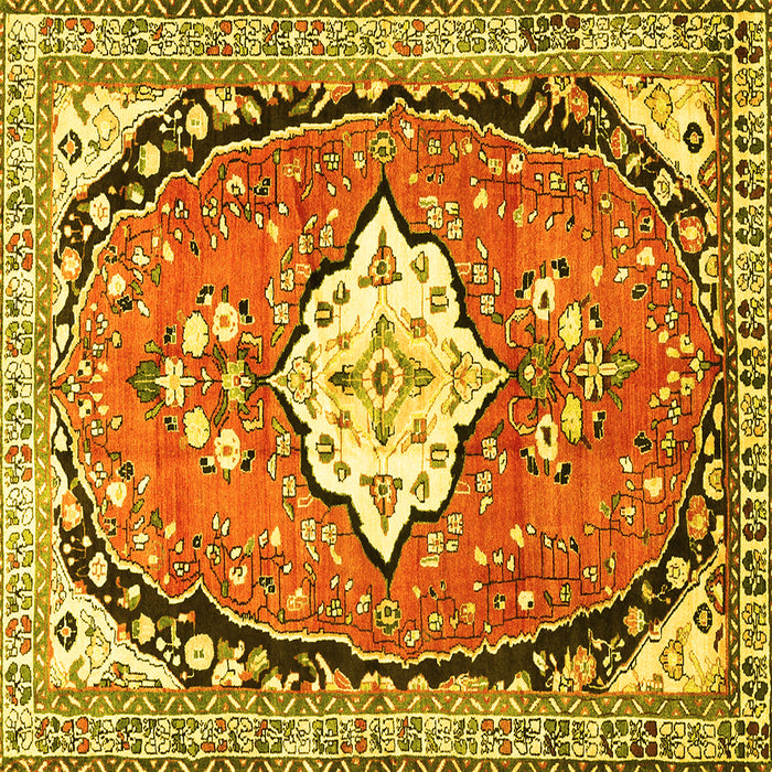 Square Machine Washable Medallion Yellow Traditional Rug, wshtr1098yw