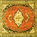 Square Machine Washable Medallion Yellow Traditional Rug, wshtr1098yw