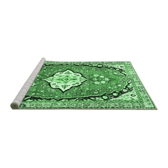 Sideview of Machine Washable Medallion Emerald Green Traditional Area Rugs, wshtr1098emgrn