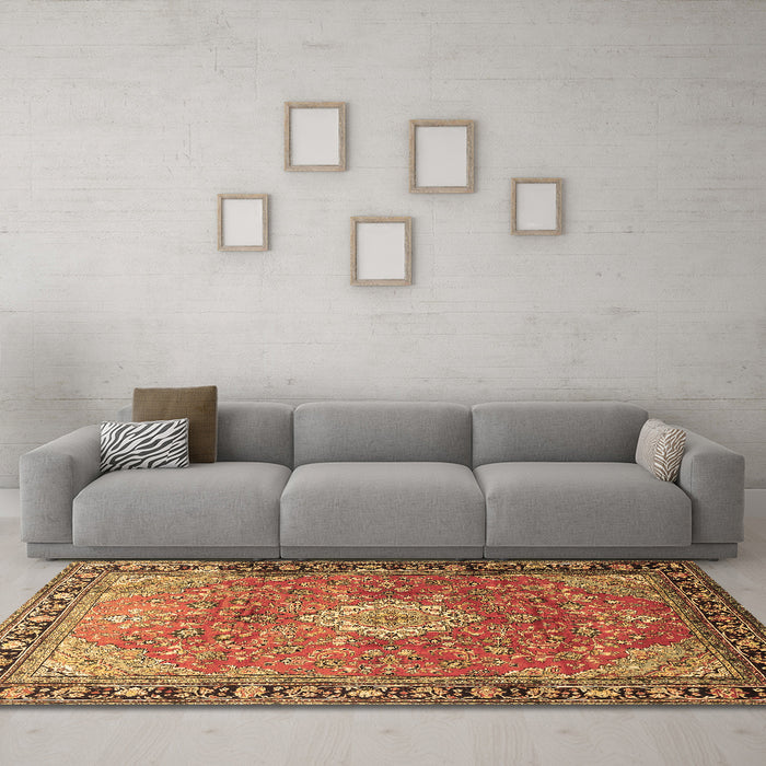 Machine Washable Persian Brown Traditional Rug in a Living Room,, wshtr1099brn