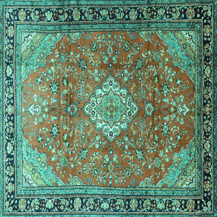 Square Machine Washable Persian Turquoise Traditional Area Rugs, wshtr1099turq