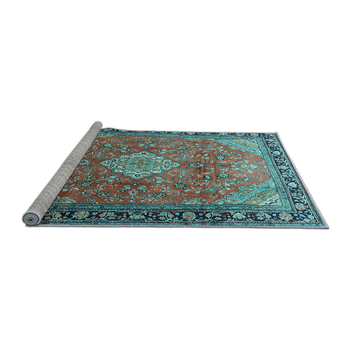 Sideview of Machine Washable Persian Light Blue Traditional Rug, wshtr1099lblu