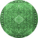 Round Machine Washable Persian Emerald Green Traditional Area Rugs, wshtr1099emgrn