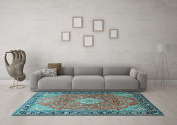 Machine Washable Persian Light Blue Traditional Rug in a Living Room, wshtr1099lblu