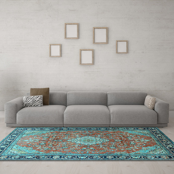 Machine Washable Persian Light Blue Traditional Rug in a Living Room, wshtr1099lblu