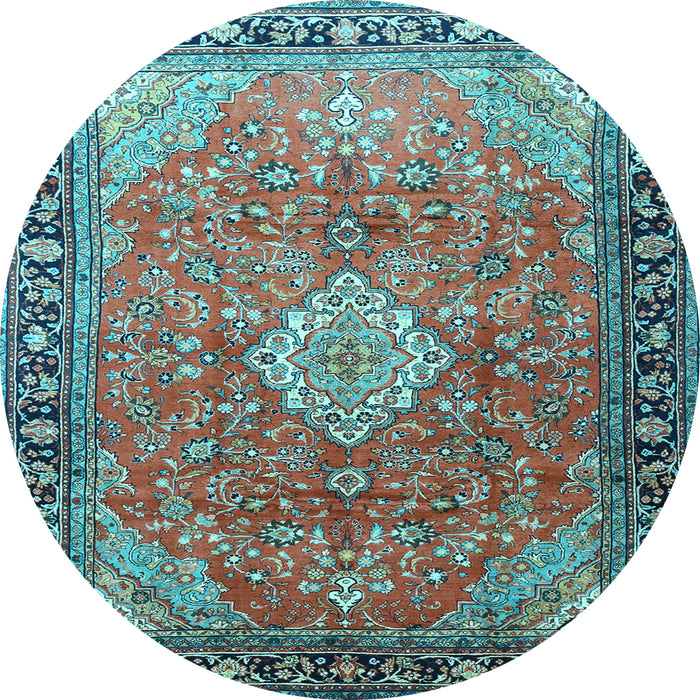 Round Machine Washable Persian Light Blue Traditional Rug, wshtr1099lblu