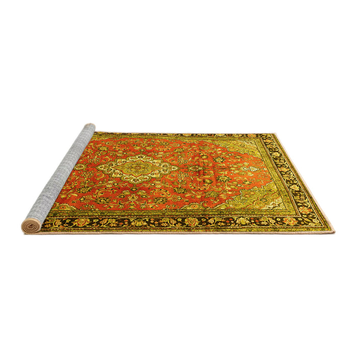 Sideview of Machine Washable Persian Yellow Traditional Rug, wshtr1099yw