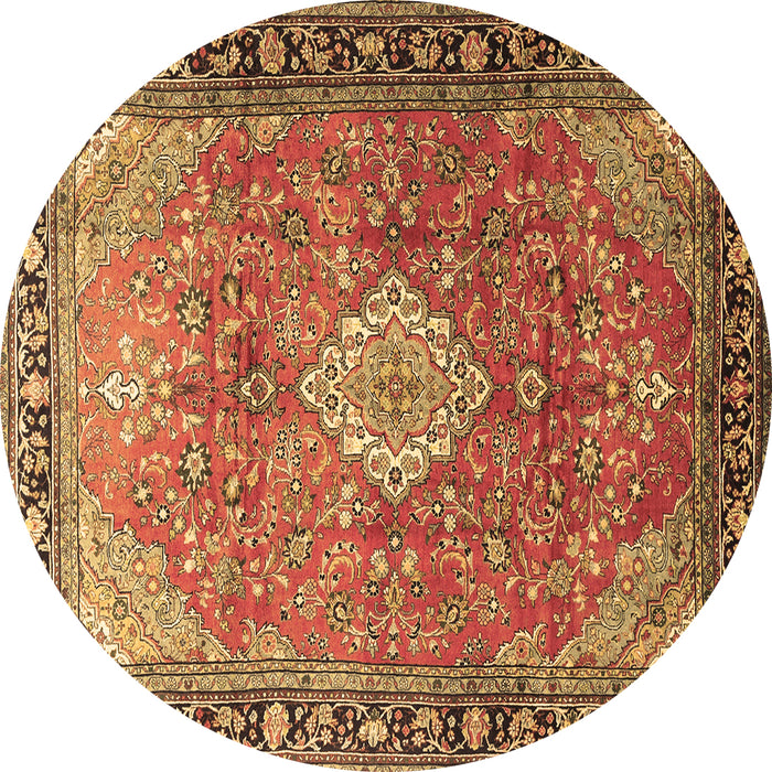 Round Persian Brown Traditional Rug, tr1099brn