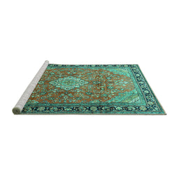 Sideview of Machine Washable Persian Turquoise Traditional Area Rugs, wshtr1099turq