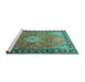 Sideview of Machine Washable Persian Turquoise Traditional Area Rugs, wshtr1099turq