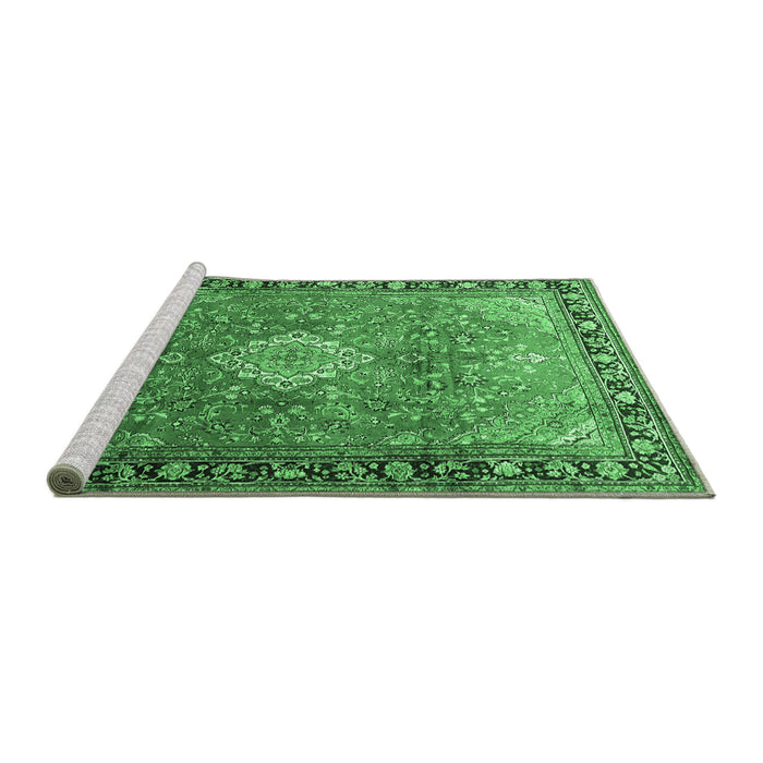 Sideview of Machine Washable Persian Emerald Green Traditional Area Rugs, wshtr1099emgrn