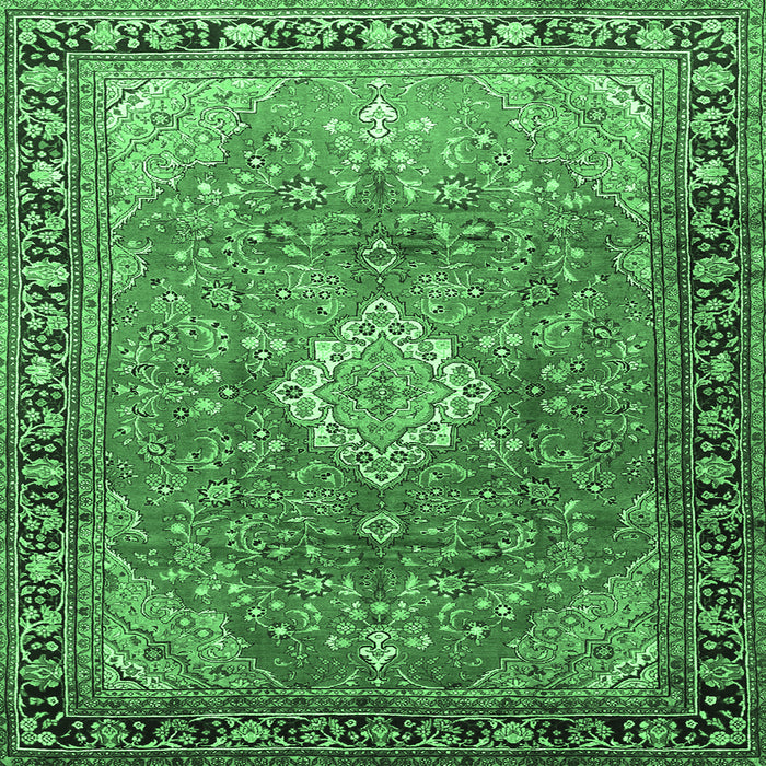 Square Persian Emerald Green Traditional Rug, tr1099emgrn