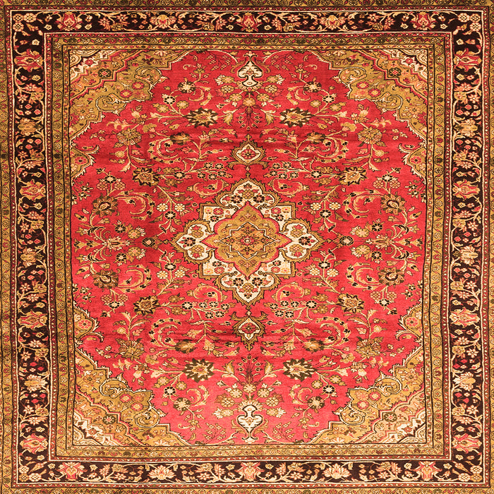 Round Machine Washable Persian Orange Traditional Area Rugs, wshtr1099org